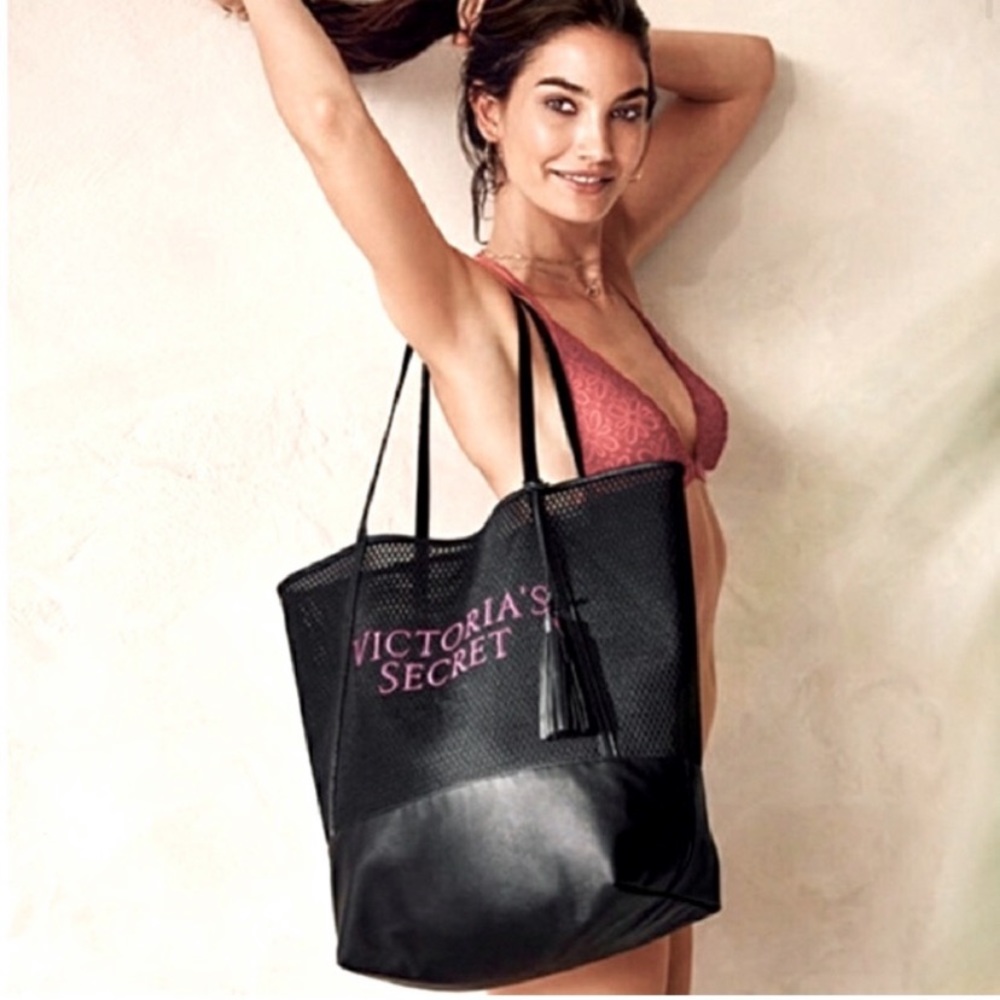 VICTORIA’S SECRET Black and Pink Mesh Tote Bag